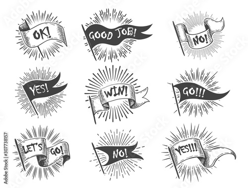 Hand Drawn Vintage Flag Banner Set
