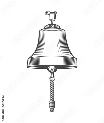 Ship Bell Engraving Emblem. Vector illustration.
