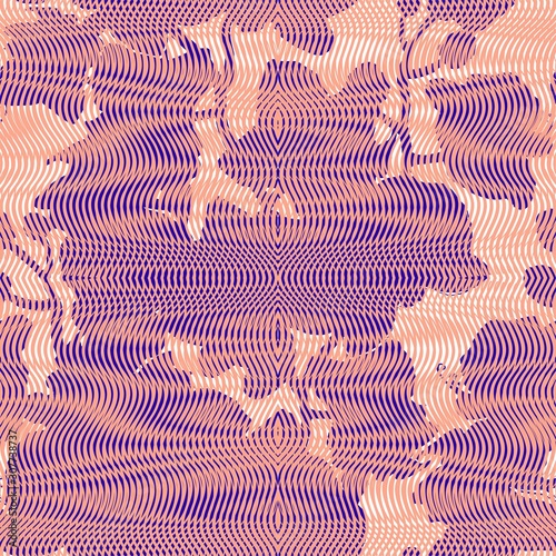 Amazing gentle mesh seamless texture with floral silhouettes of tropical flowers dissolved in thin wavy lines with soft grid moire effect. Contemporary home textile, wallpaper, fabric, bedclothes.