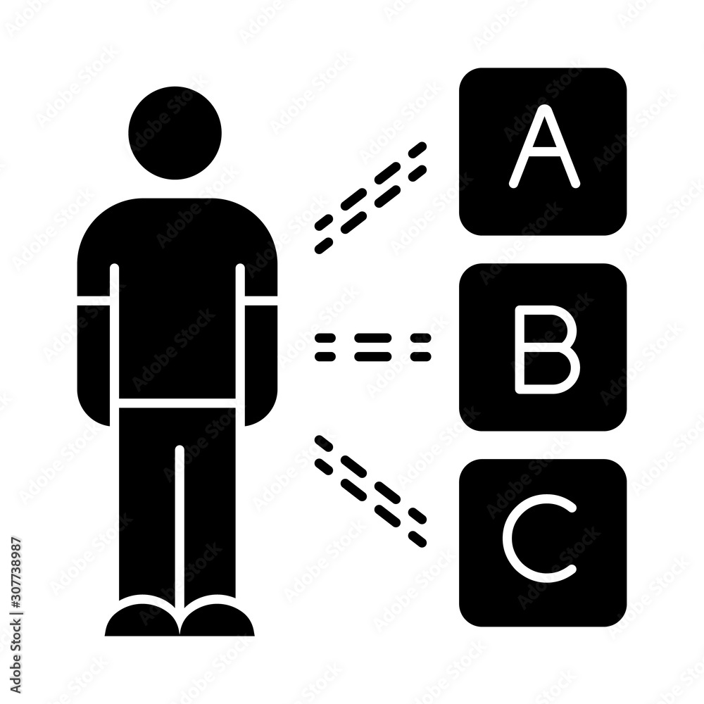 Personal survey glyph icon. Select option. Question and answer. Psychological test. Personality evaluation and assessment. Silhouette symbol. Negative space. Vector isolated illustration Personal survey glyph icon. Select option. Question and answer. Psychological test. Personality evaluation and assessment. Silhouette symbol. Negative space. Vector isolated illustration