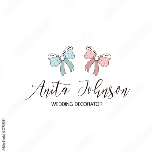 Logo template with romantic bows, ribbons. Premade logotypes for entrepreneurs. Vector logo design