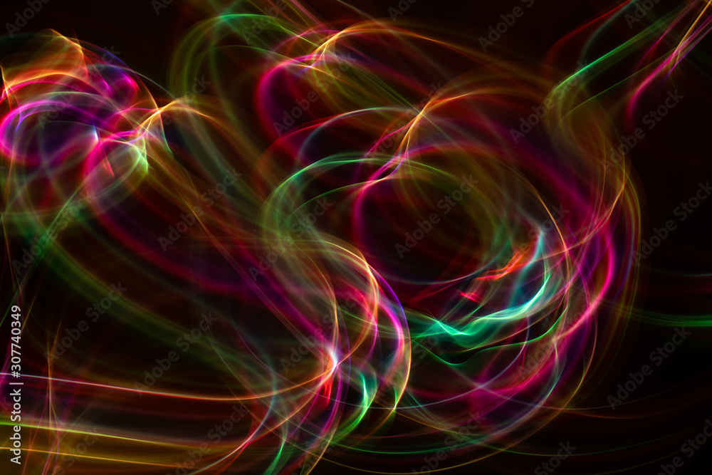 Chaotic movement of different bands on a black background