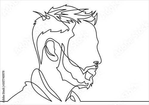 Continuous one line drawing of man portrait. Hairstyle. Fashionable men's style.