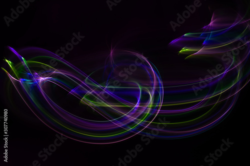 Chaotic movement of different bands on a black background