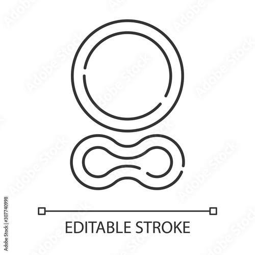 Contraceptive ring linear icon. Female preservative. Vaginal product for safe sex. Pregnancy prevention. Thin line illustration. Contour symbol. Vector isolated outline drawing. Editable stroke