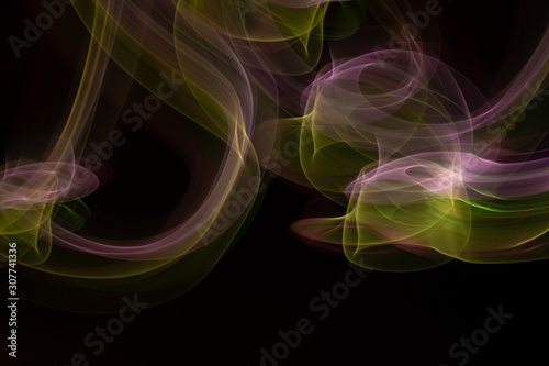 Chaotic movement of different bands on a black background