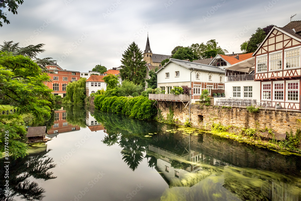 Kettwig, Germany - Long Exposure of Traditional Houses and Water Front in the Peaceful and Quiet German Town of Kettwig