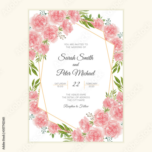 Wedding invitation card with watercolor carnation flower