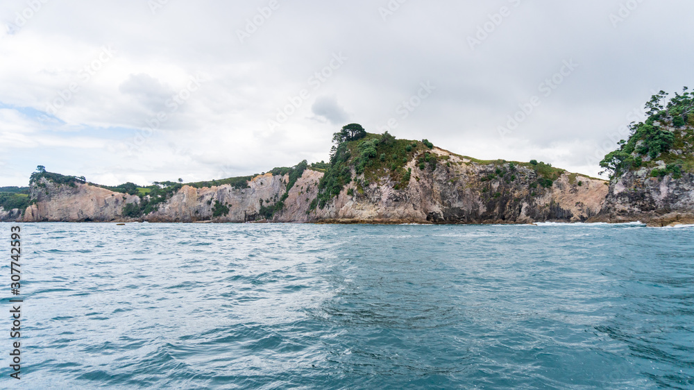 Obraz premium Coasline View from Te Whanganui-A-Hei Cathedral Cove Marine Reserve in Coromandel Peninsula, New Zealand