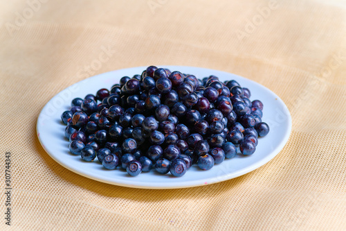 Fresh washed blueberries on table