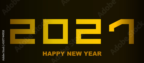 Happy New Year 2021 - greeting card, flyer, poster, invitation - square font, golden numbers - vector