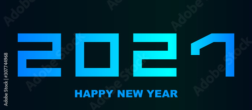 Happy New Year 2021 - greeting card, flyer, poster, invitation - square font, cold numbers - vector