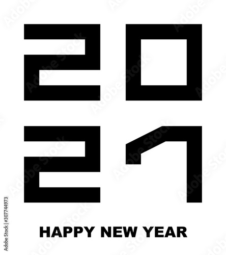 Happy New Year 2021 - greeting card, flyer, poster, invitation - square font, black numbers - vector
