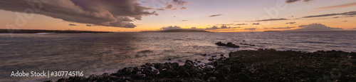 Calm panoramic view of Lanai Island at sunset  Maui  Hawai  USA