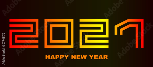 Happy New Year 2021 - greeting card, flyer, poster, invitation - square font outline, warn numbers - vector