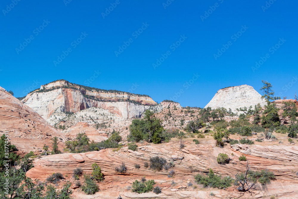 ZION, Utah/ united states of America-October 3rd 2019: landscape with erosion along ZION MOUNT CAMEL HIGHWAY
