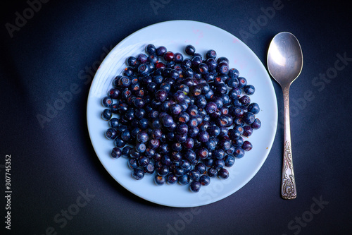 Fresh washed blueberries on table