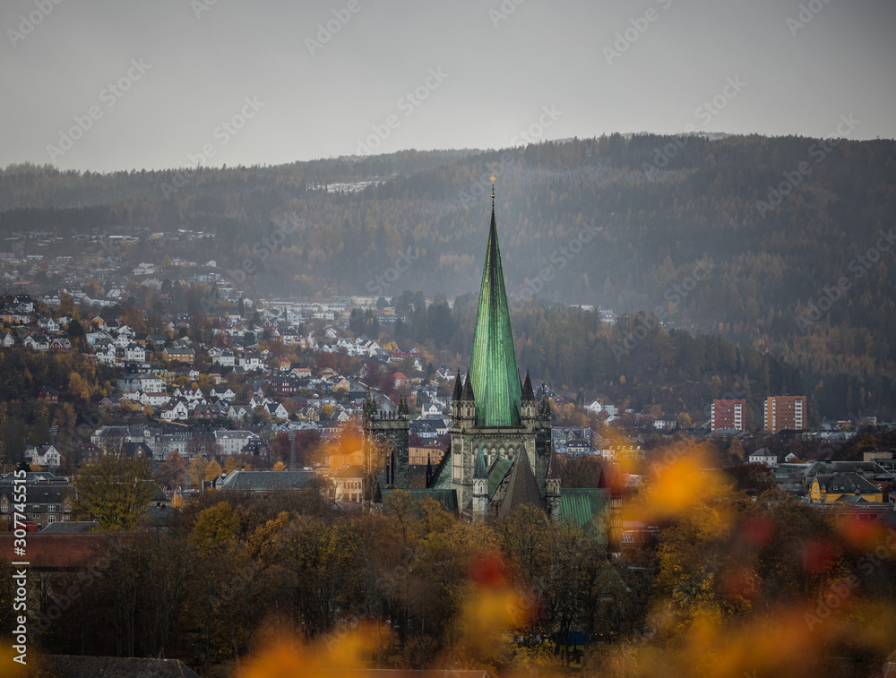 Green roof of a tower of Nidarosdomen cathedral in Trondheim, Norway