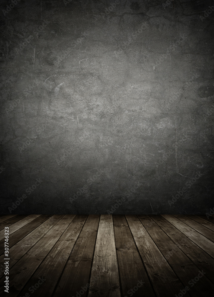 grunge interior room with concrete wall.