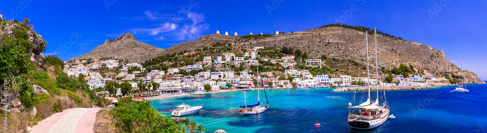 Amazing authentic Greece - Leros island, Panteli village ,view of beautiful bay with sailing boats