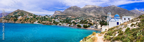Beauty of  Kalymnos island - picturesque church overloong the sea. Dodecanese, Greece © Freesurf