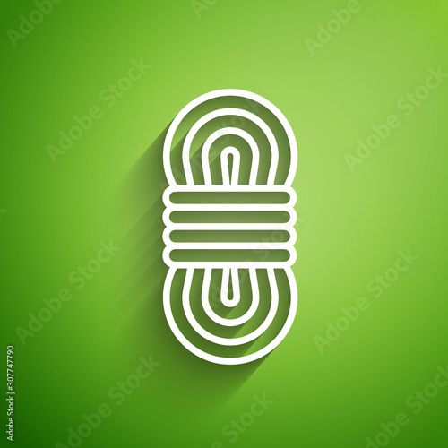 White line Climber rope icon isolated on green background. Extreme sport. Sport equipment. Vector Illustration