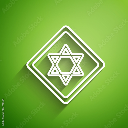 White line Star of David icon isolated on green background. Jewish religion symbol. Symbol of Israel. Vector Illustration