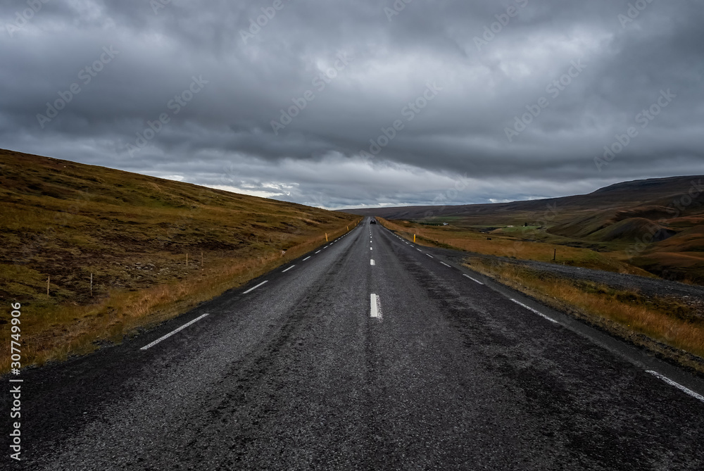 Asphalt road High way Empty curved road cloudy sky in september 2019