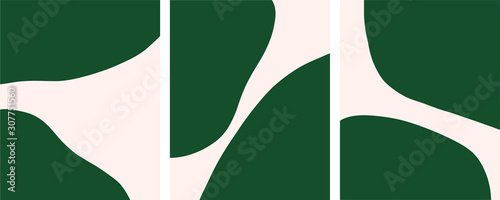 Set abstract organic shapes designs posters, nordic, graphic minimalist background. Vector trendy scandinavian posters. Template for invitation card or poster design green and white