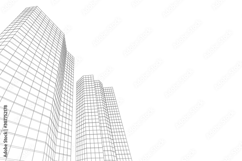 Architecture building 3d. Concept sketch. White backdrop Architecture building 3d. Concept sketch. White backdrop