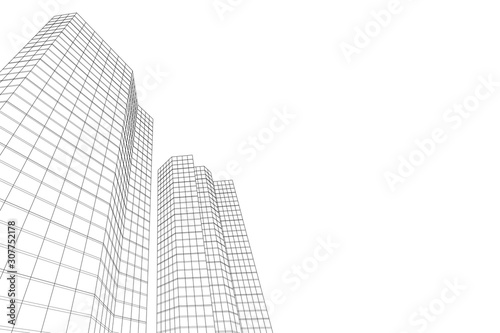 Architecture building 3d. Concept sketch. White backdrop