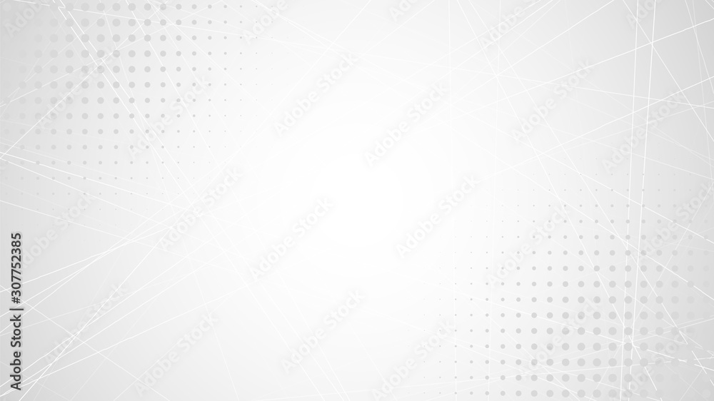 Abstract gray white backdround. Light gray shapes on white backdrop. Halftone pattern on straight lines. Blank geometric presentation, poster, print, cover template. Stock vector illustration