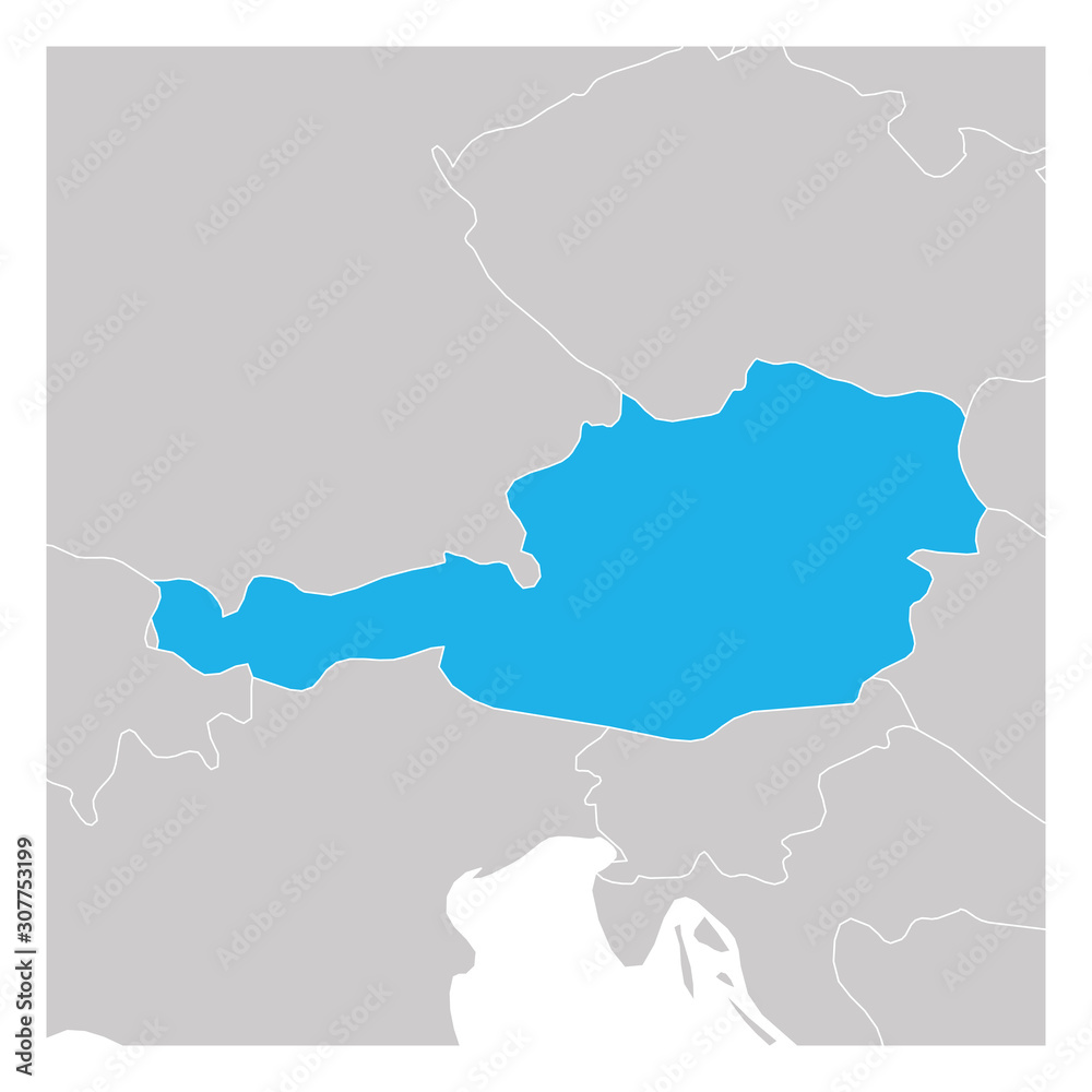 Fototapeta premium Map of Austria green highlighted with neighbor countries