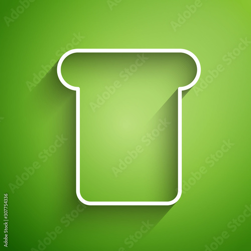White line Bread toast for sandwich piece of roasted crouton icon isolated on green background. Lunch, dinner, breakfast snack. Vector Illustration