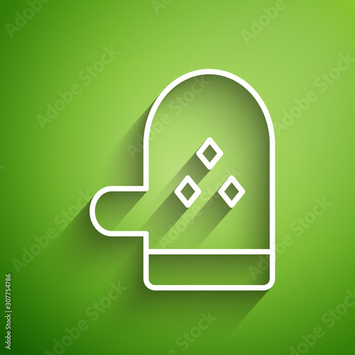 White line Oven glove icon isolated on green background. Kitchen potholder sign. Cooking glove. Vector Illustration