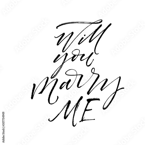 Will you marry me postcard. Modern vector brush calligraphy. Ink illustration with hand-drawn lettering. 