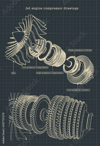 Turbofan engine compressor drawings