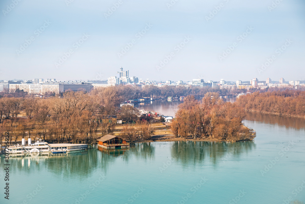 Cityscape of Belgrade with the Danube and the Sava rivers in Belgrade, Serbia