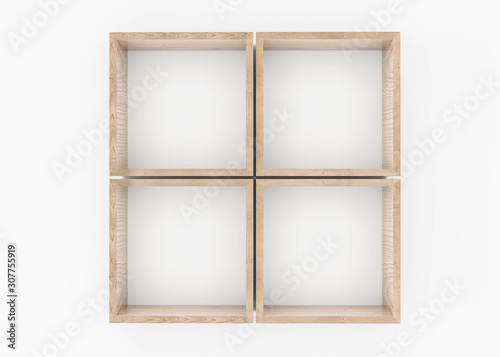Fototapeta Naklejka Na Ścianę i Meble -  Empty brown wood plank board shelf on white wall background 3d illustration render