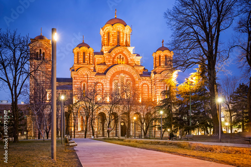 Saint Mark church at night in Belgrade, Serbia