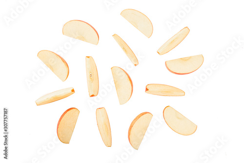 Fotografia Top view Slices of fresh apple isolated on white background.