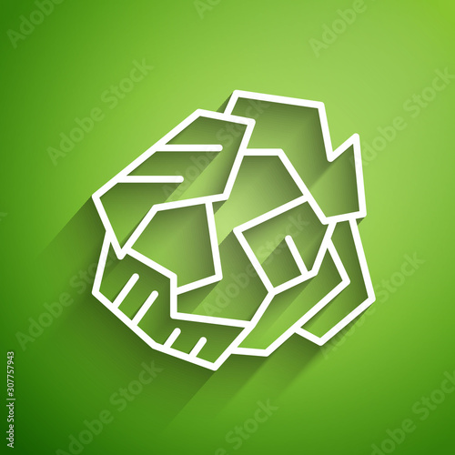 White line Crumpled paper ball icon isolated on green background. Vector Illustration