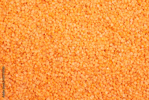 Dry raw red lentils, top view