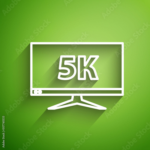 White line Computer PC monitor display with 5k video technology icon isolated on green background. Vector Illustration