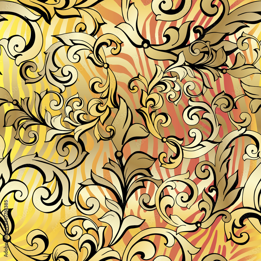 Vector hand-painted vintage baroque ornament.
