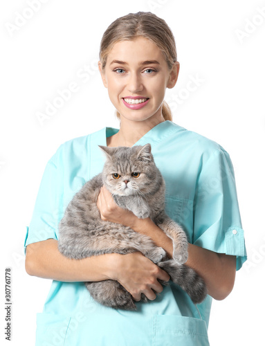 Veterinarian with cute cat ...