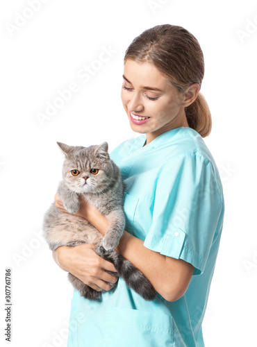 Veterinarian with cute cat ...