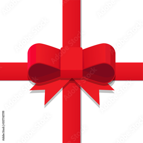 Red bow and red ribbon isolated on white background.