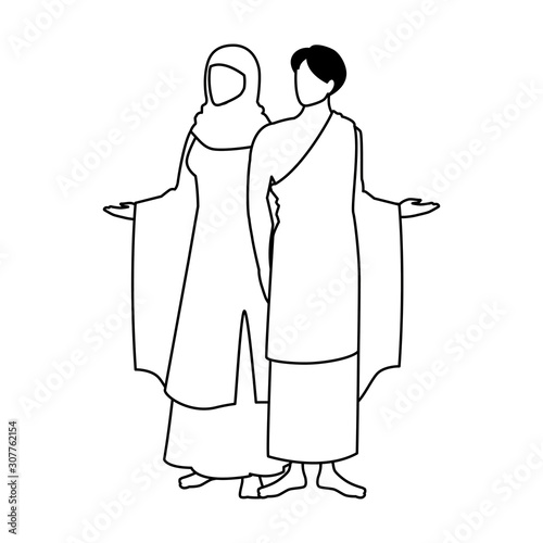 couple of people pilgrims hajj on white background