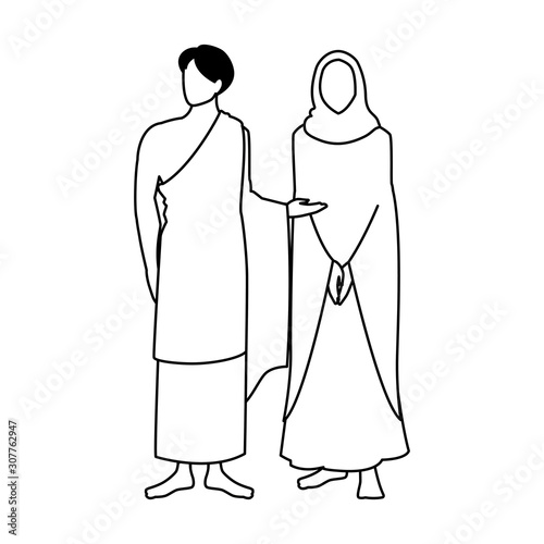 couple of people pilgrims hajj on white background